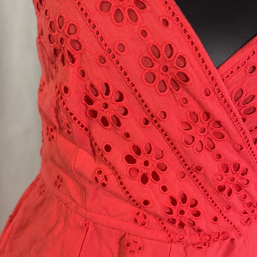 NWOT Japan Coral Pink Embroidered Floral Eyelet Sleeveless Cotton Romper - Picture 6 of 16